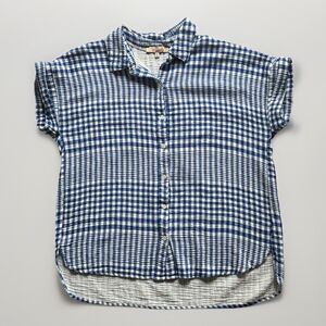 Casa Cabana Womens Gauze Button Up Shirt Size XL Blue White Gingham 100% Cotton
